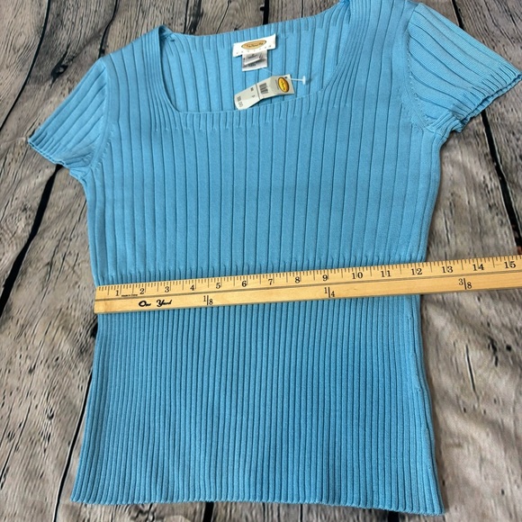 Talbots Vintage NWT Baby Blue Ribbed Silk Nylon Blend Top Retro Square Neck Sz P - Picture 7 of 9